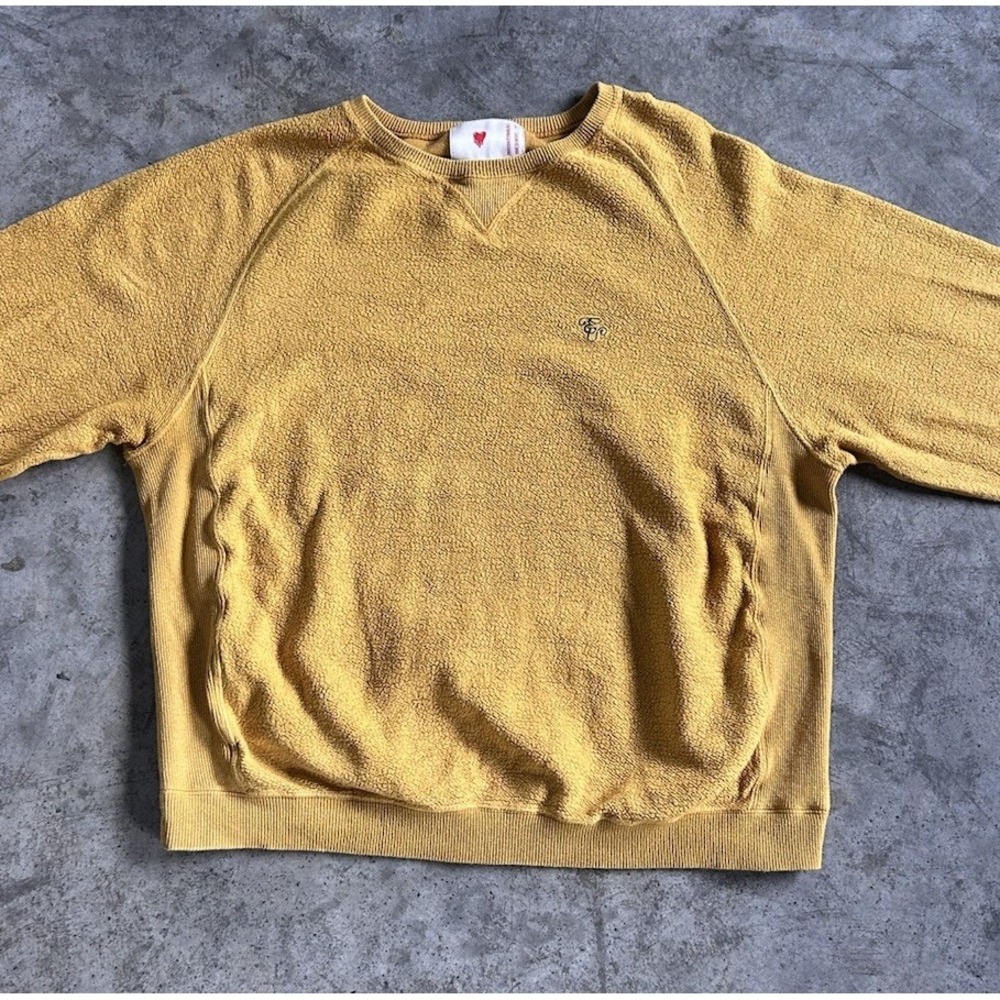 Emotionally Unavailable Crew Sweatshirt Medium Cream French Terry Mustard - Picture 8 of 12